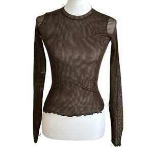 Vintage Y2K Only Hearts Brown Mesh Long Sleeve Top P/S